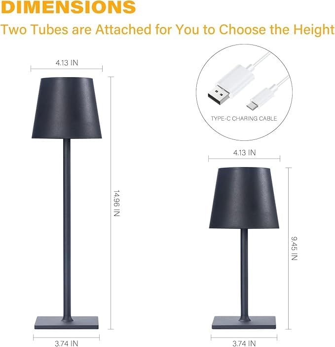 Adjustable Black Cordless LED Table Lamp