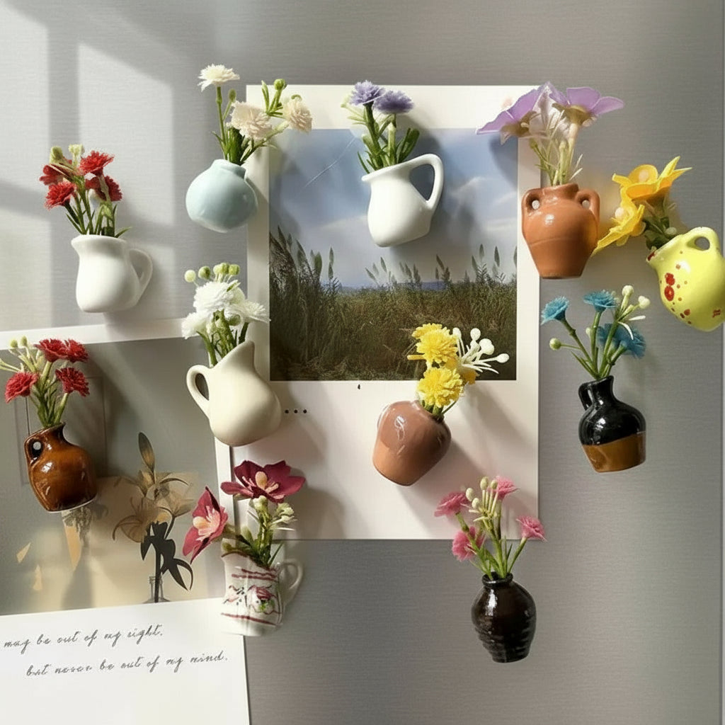 Mini Ceramic Flower Vase Fridge Magnets